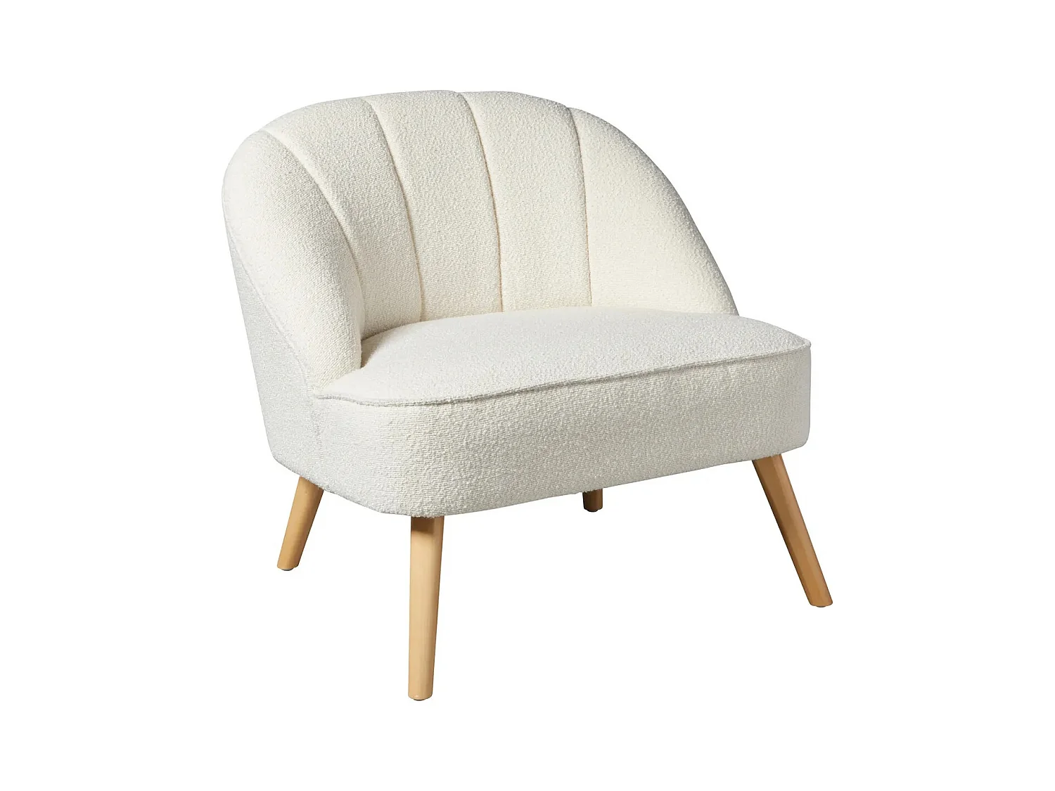 Fauteuil en velours coloris blanc avec pieds en bois naturel - Longueur 78  x Profondeur 72 x Hauteur 71 cm