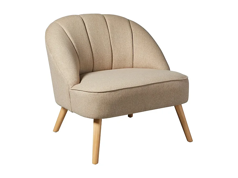 Fauteuil en velours coloris Beige avec pieds en bois naturel  - Longueur 78  x Profondeur 72 x Hauteur 71 cm
