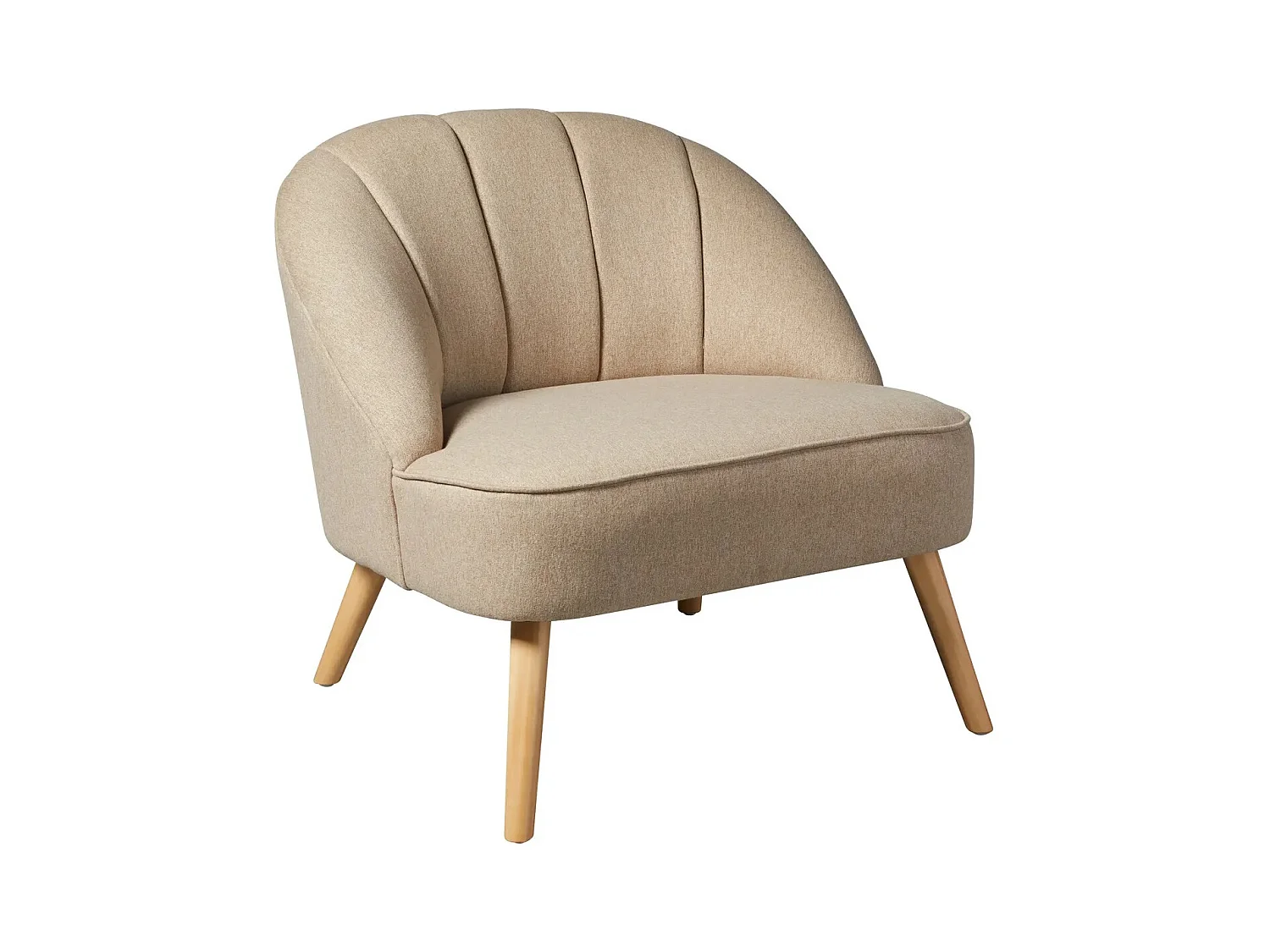 Fauteuil en velours coloris Beige avec pieds en bois naturel  - Longueur 78  x Profondeur 72 x Hauteur 71 cm