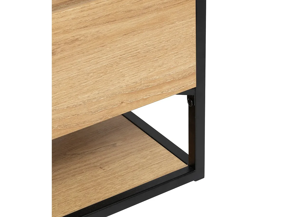 Meuble TV avec 3 tiroirs en bois coloris naturel et verre transparent - Longueur 160 x Profondeur 40 x Hauteur 50 cm