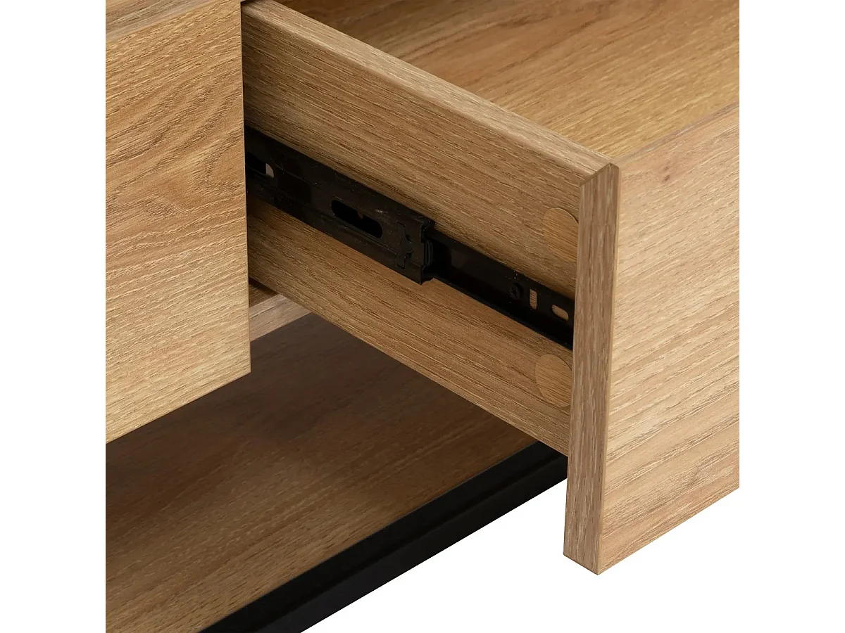 Meuble TV avec 3 tiroirs en bois coloris naturel et verre transparent - Longueur 160 x Profondeur 40 x Hauteur 50 cm