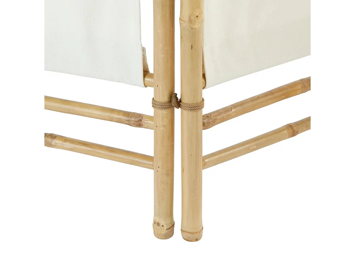 Paravent , séparateur de pièce avec 3 pans en bois beige et tissu blanc - Longueur 135  x Profondeur 3 x Hauteur 170 cm