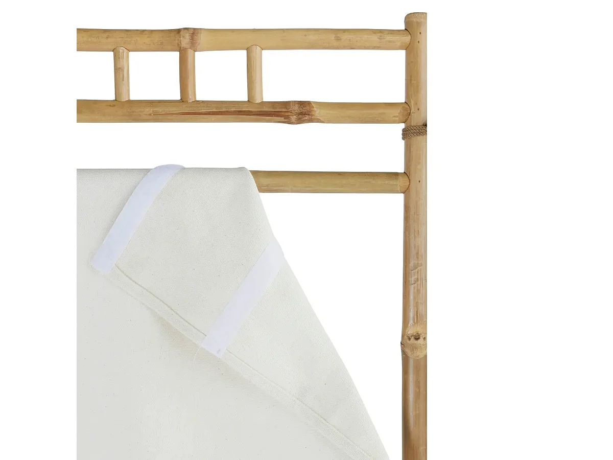 Paravent , séparateur de pièce avec 3 pans en bois beige et tissu blanc - Longueur 135  x Profondeur 3 x Hauteur 170 cm