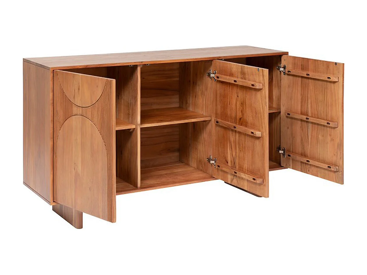 Buffet, meuble de rangement avec 3 Portes en bois coloris Marron -  Longueur 150 x Profondeur 45 x Hauteur 90,5 cm