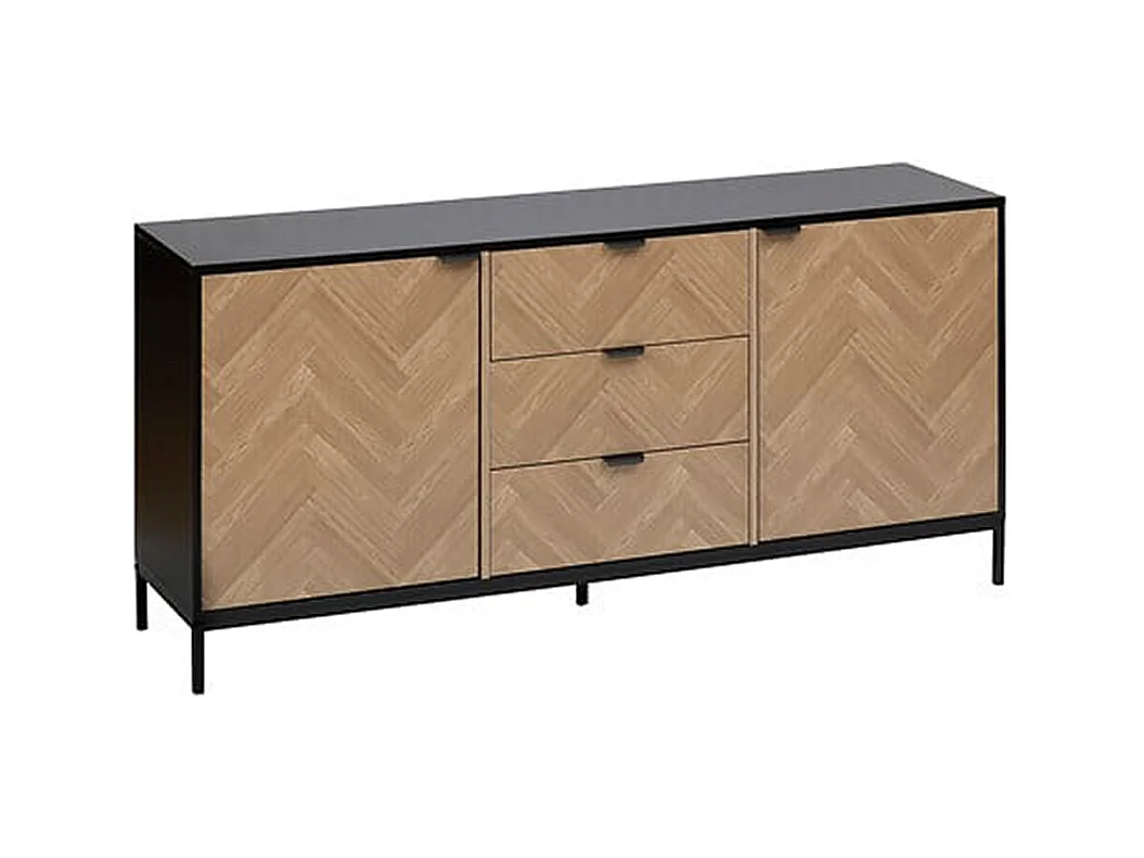 Buffet, meuble de rangement avec 2 portes et 3 tiroirs en bois coloris Marron