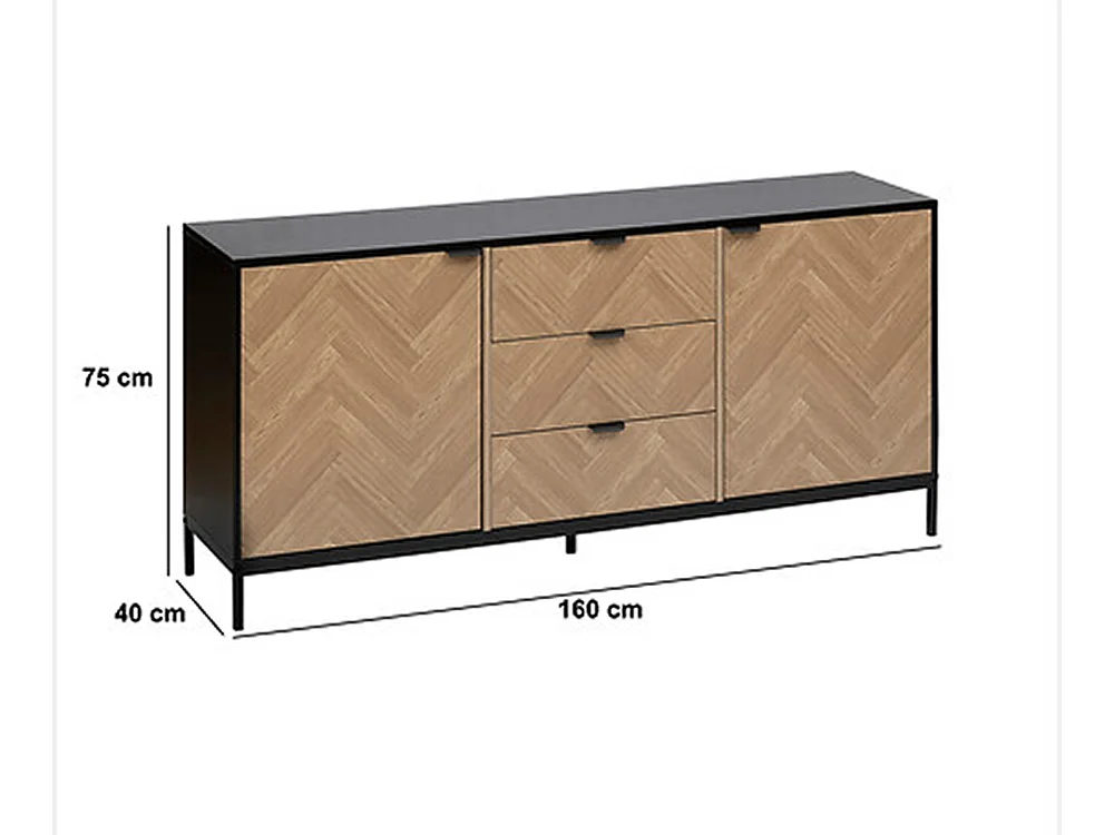 Buffet, meuble de rangement avec 2 portes et 3 tiroirs en bois coloris Marron