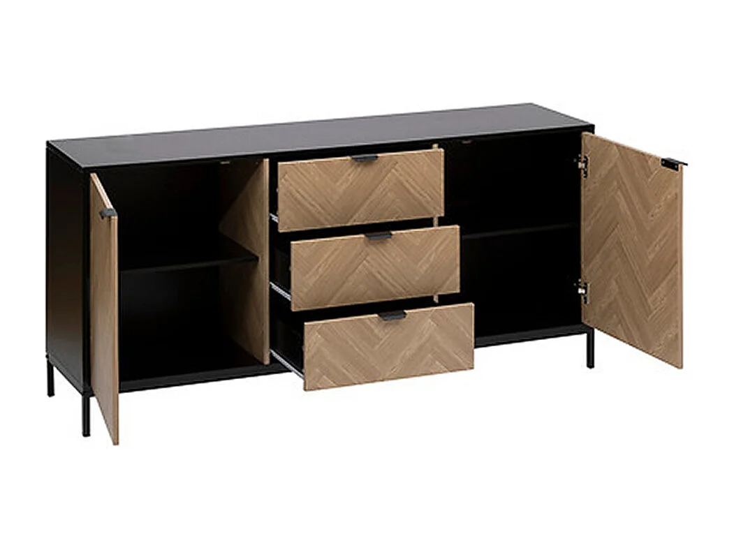 Buffet, meuble de rangement avec 2 portes et 3 tiroirs en bois coloris Marron