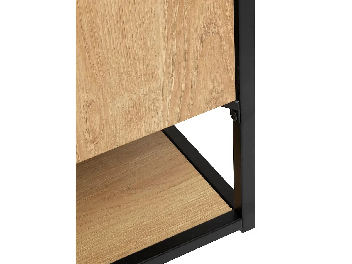 Buffet, meuble de rangement avec 2 portes et 2 tiroirs en bois coloris naturel et métal noir