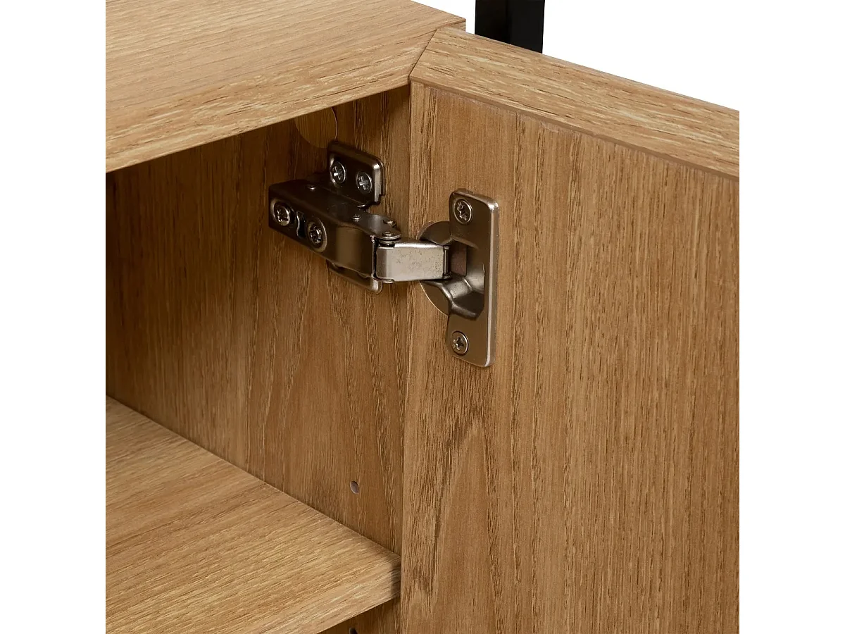 Buffet, meuble de rangement avec 2 portes et 2 tiroirs en bois coloris naturel et métal noir