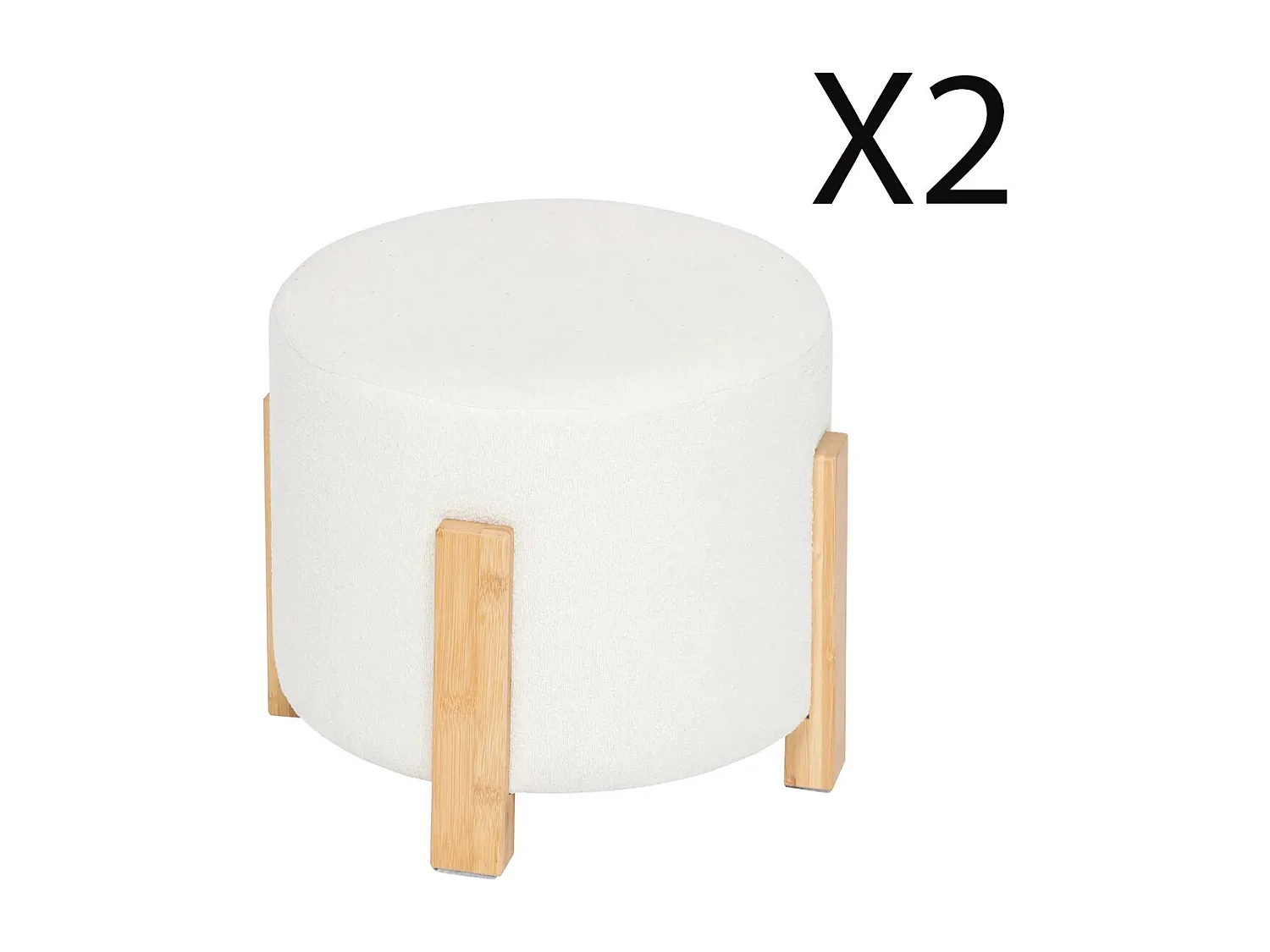 Lot de 2 tabourets d'appoints en bois naturel et tissu coloris Blanc - diamètre 37,5 x Hauteur 32 cm