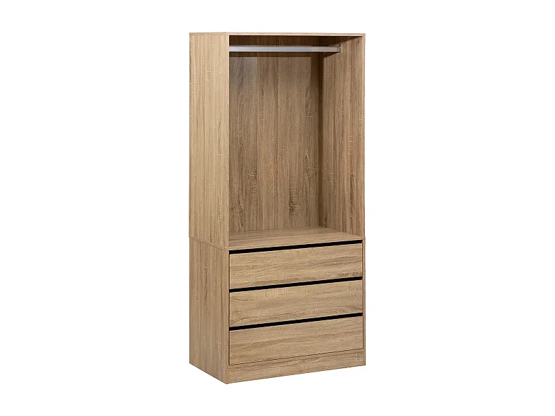 Dressing penderie avec 3 tiroirs en bois coloris naturel - Longueur 80 x Profondeur 48 x Hauteur 180 cm