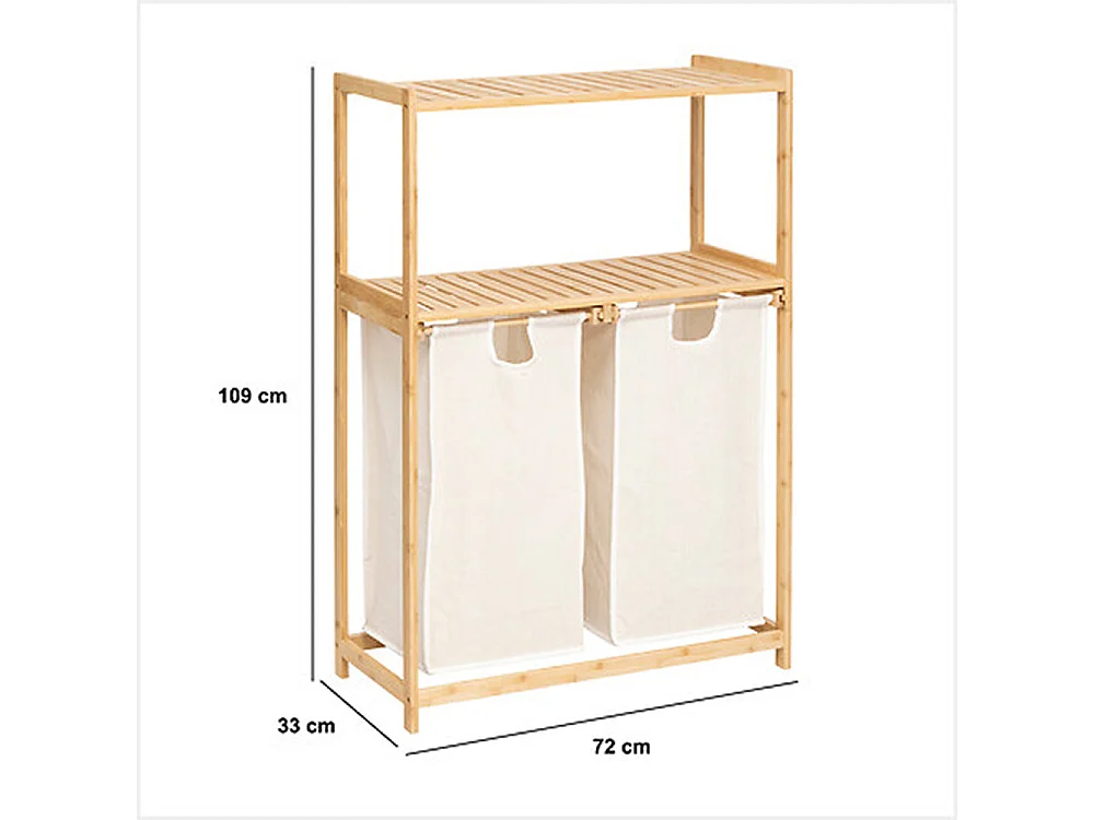 Meuble étagère, étagère en bambou coloris naturel et tissu coloris beige - Longueur 72 x Profondeur  33 x Hauteur 109 cm