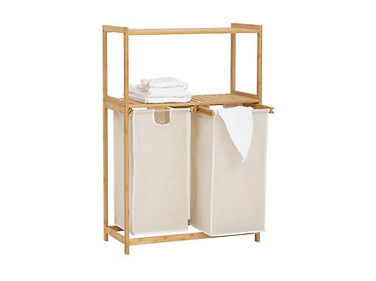 Meuble étagère, étagère en bambou coloris naturel et tissu coloris beige - Longueur 72 x Profondeur  33 x Hauteur 109 cm