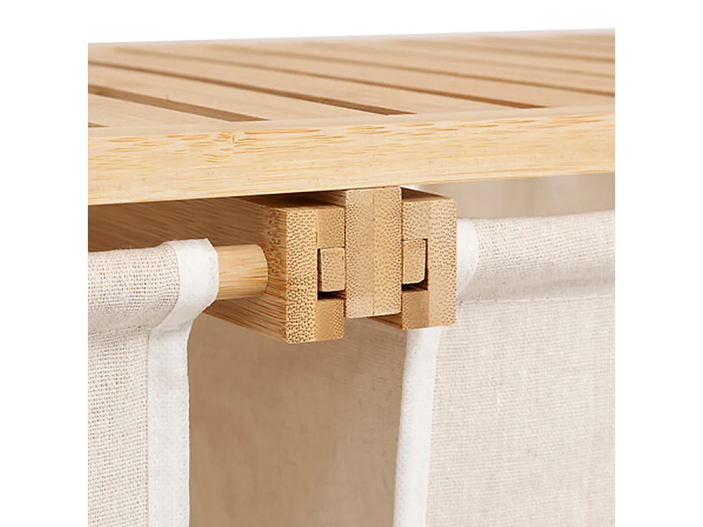 Meuble étagère, étagère en bambou coloris naturel et tissu coloris beige - Longueur 72 x Profondeur  33 x Hauteur 109 cm