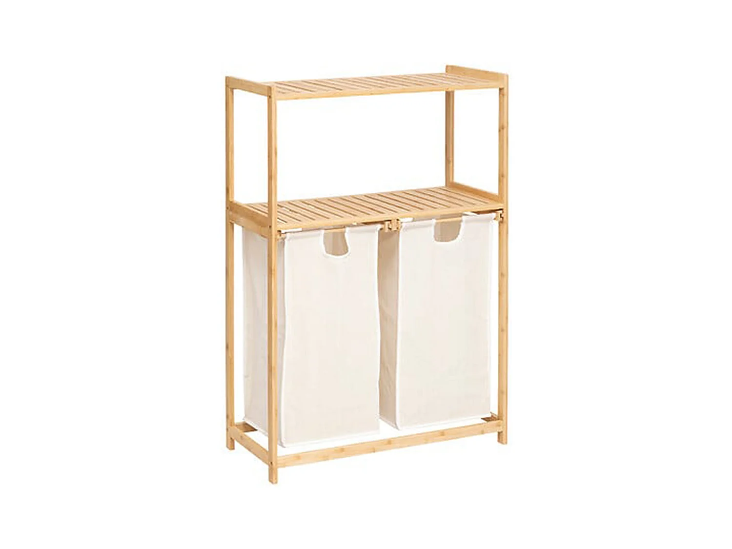 Meuble étagère, étagère en bambou coloris naturel et tissu coloris beige - Longueur 72 x Profondeur  33 x Hauteur 109 cm