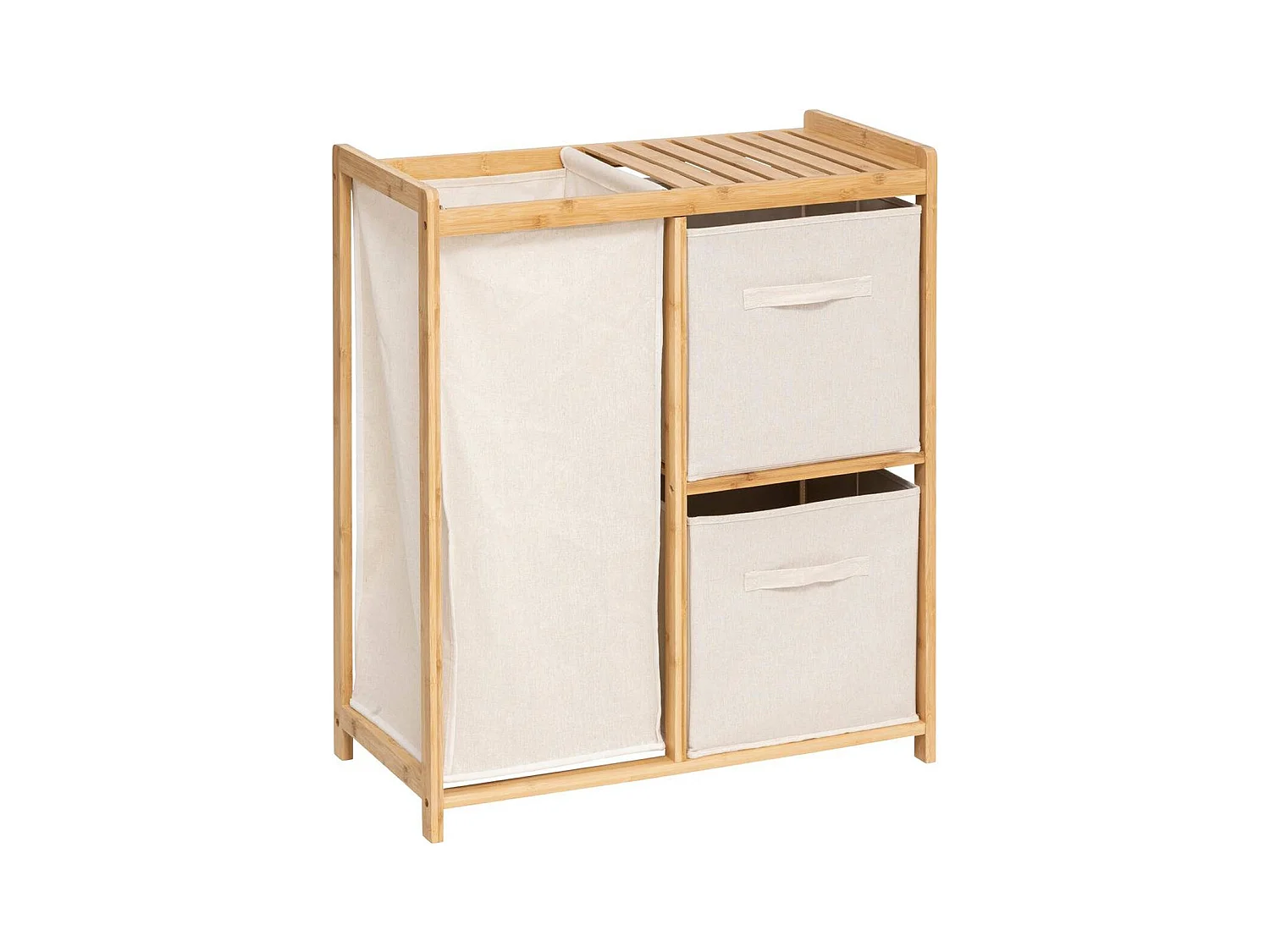 Meuble étagère, étagère en bambou coloris naturel et tissu coloris beige - Longueur 66 x Profondeur 33 x Hauteur 78 cm