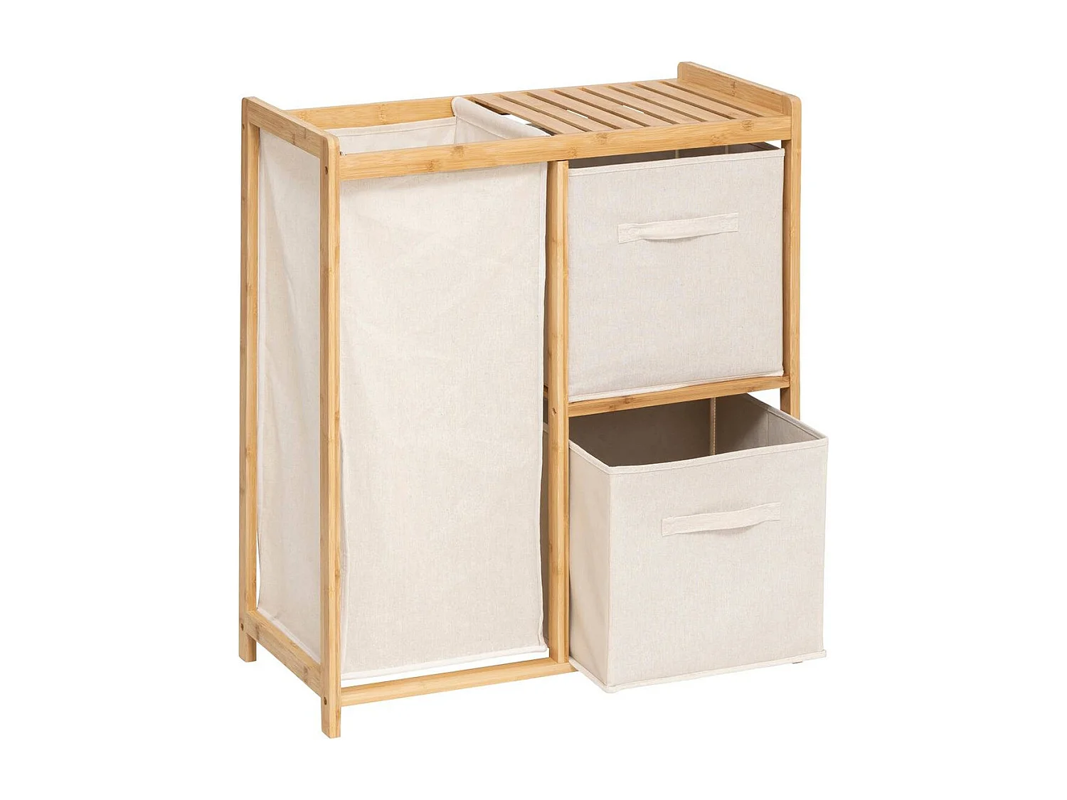 Meuble étagère, étagère en bambou coloris naturel et tissu coloris beige - Longueur 66 x Profondeur 33 x Hauteur 78 cm