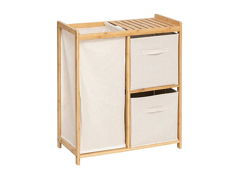 Meuble étagère, étagère en bambou coloris naturel et tissu coloris beige - Longueur 66 x Profondeur 33 x Hauteur 78 cm