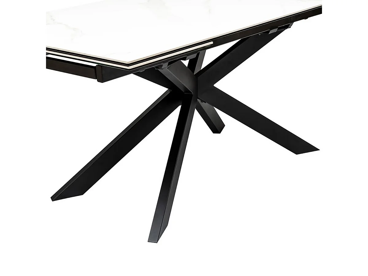 Table à dîner, table de repas extensible en métal et verre céramique effet blanc