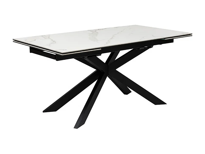 Table à dîner, table de repas extensible en métal et verre céramique effet blanc