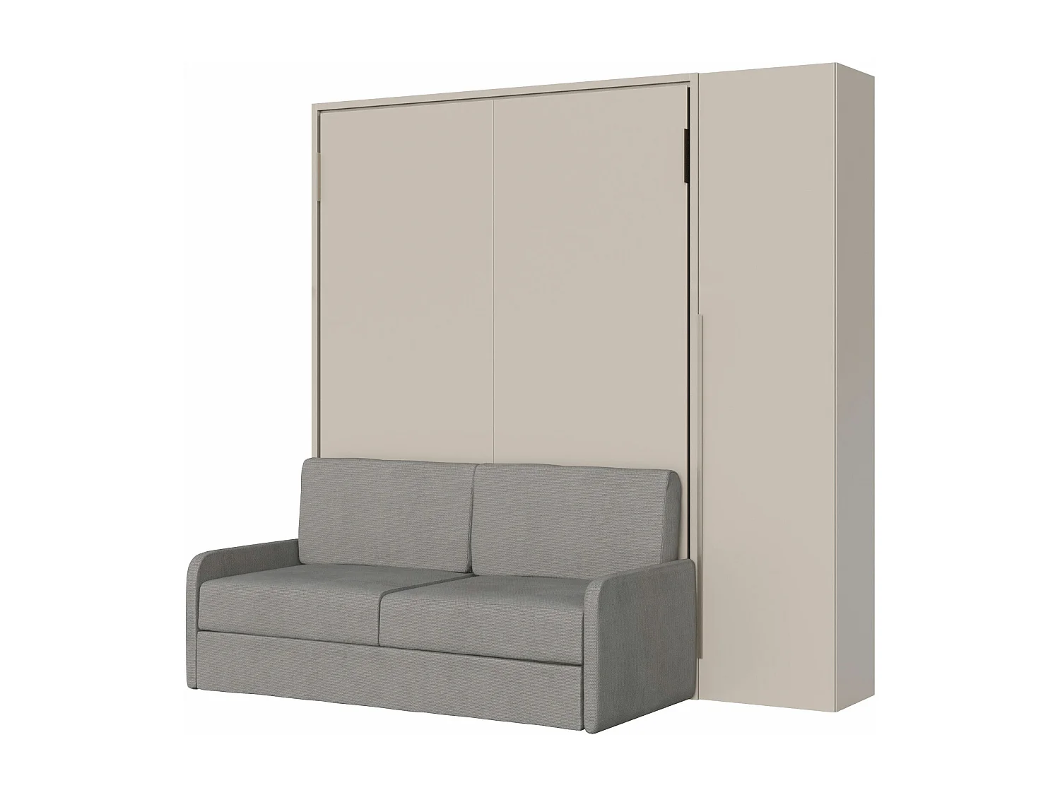 Lit double vertical escamotable Versia Sofà 160 avec canapé, étagère et armoire 1 porte droite Argilla