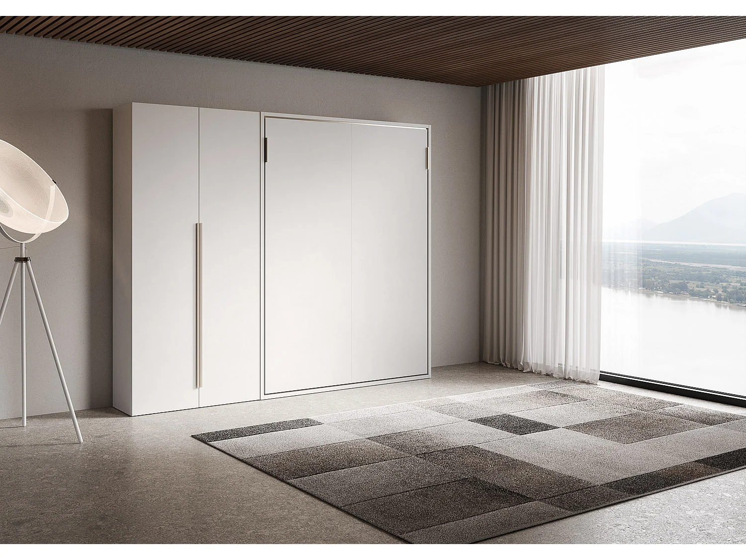 Lit français escamotable vertical Versia Sofà 140 avec armoire gauche 2 portes blanche