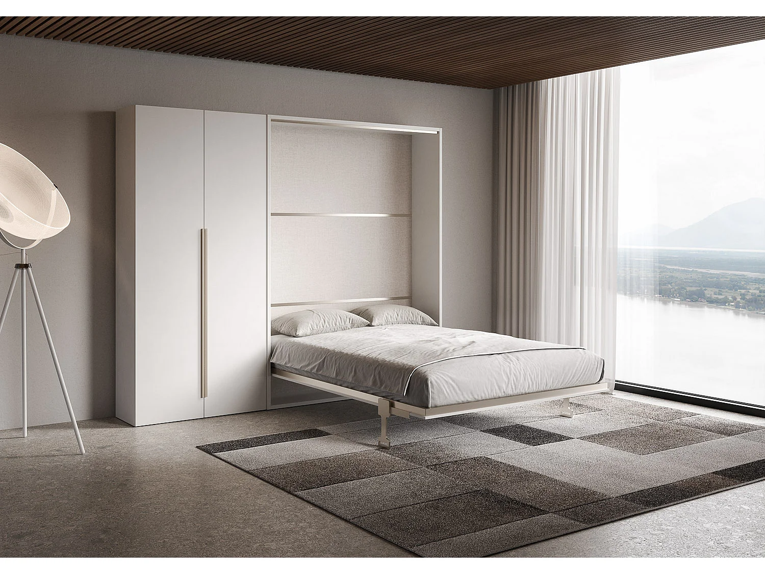 Lit français escamotable vertical Versia Sofà 140 avec armoire gauche 2 portes blanche