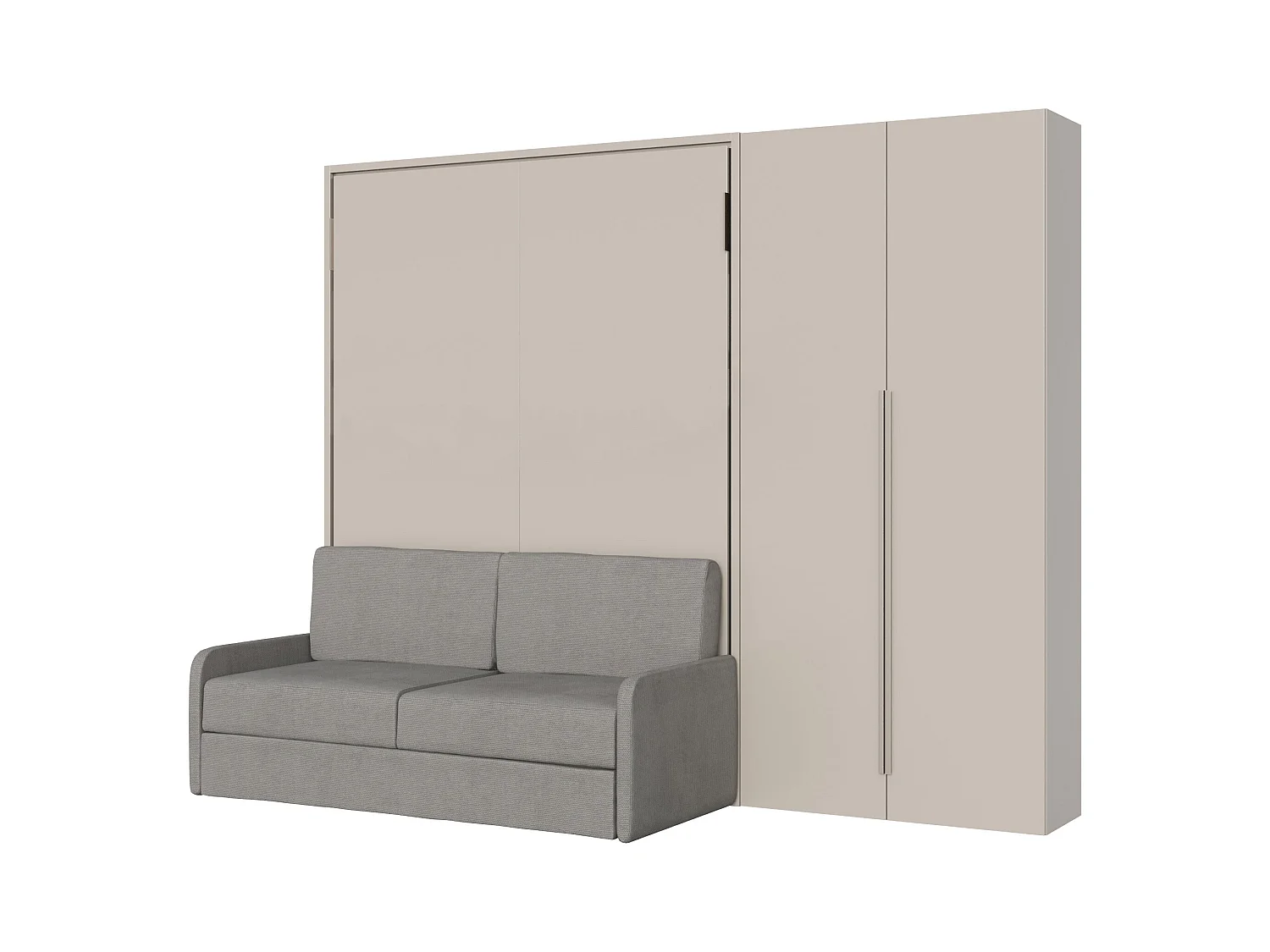 Vertikales französisches Klappbett Versia Sofà 140 mit Sofa, Regal und rechtem Kleiderschrank mit 2 Argilla-Türen