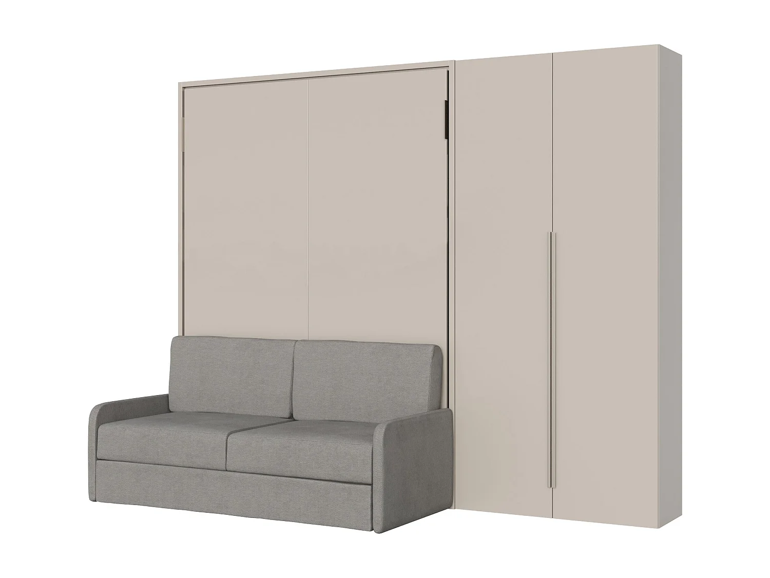 Cama francesa vertical dobrável Versia Sofà 140 com sofá, prateleira e guarda-roupa direito de 2 portas em Clay