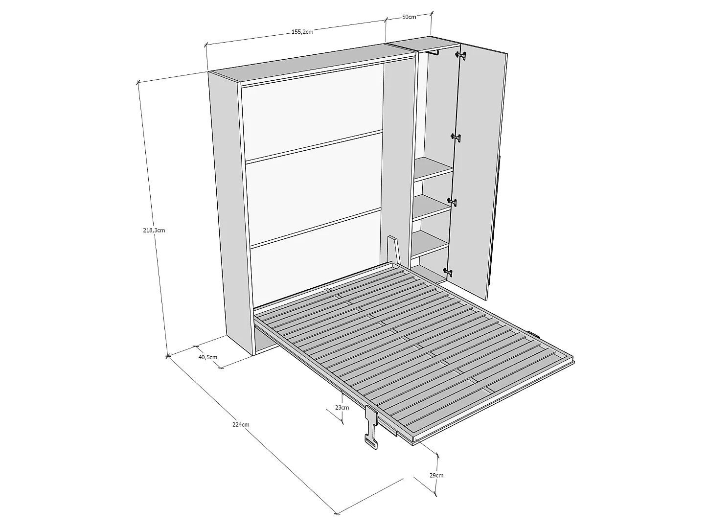 Lit escamotable vertical français Versia Sofà 140 avec 1 porte armoire gauche Argilla