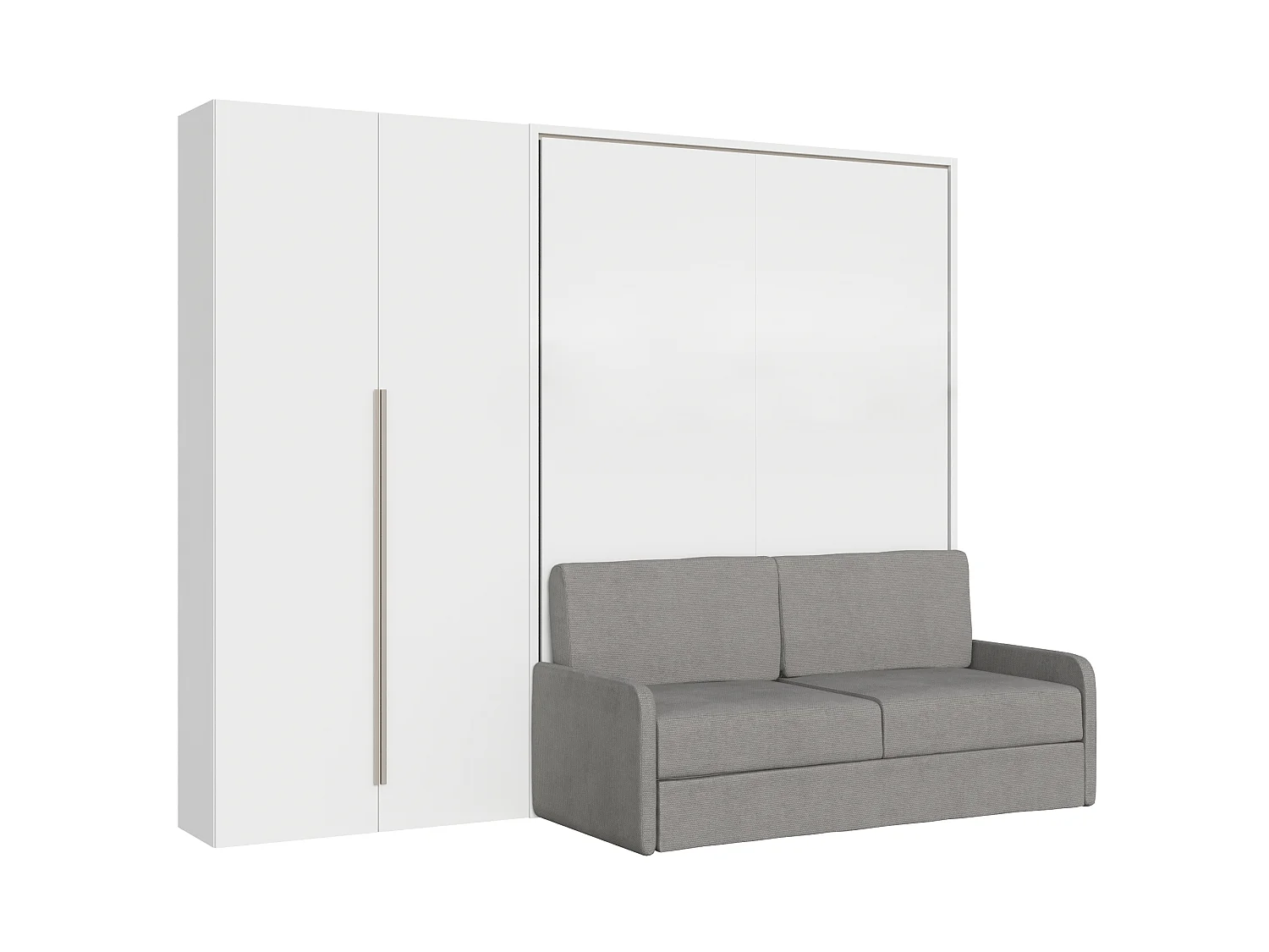 Versia Sofà 140 lit français escamotable vertical avec canapé, étagère et armoire gauche avec 2 portes Blanc
