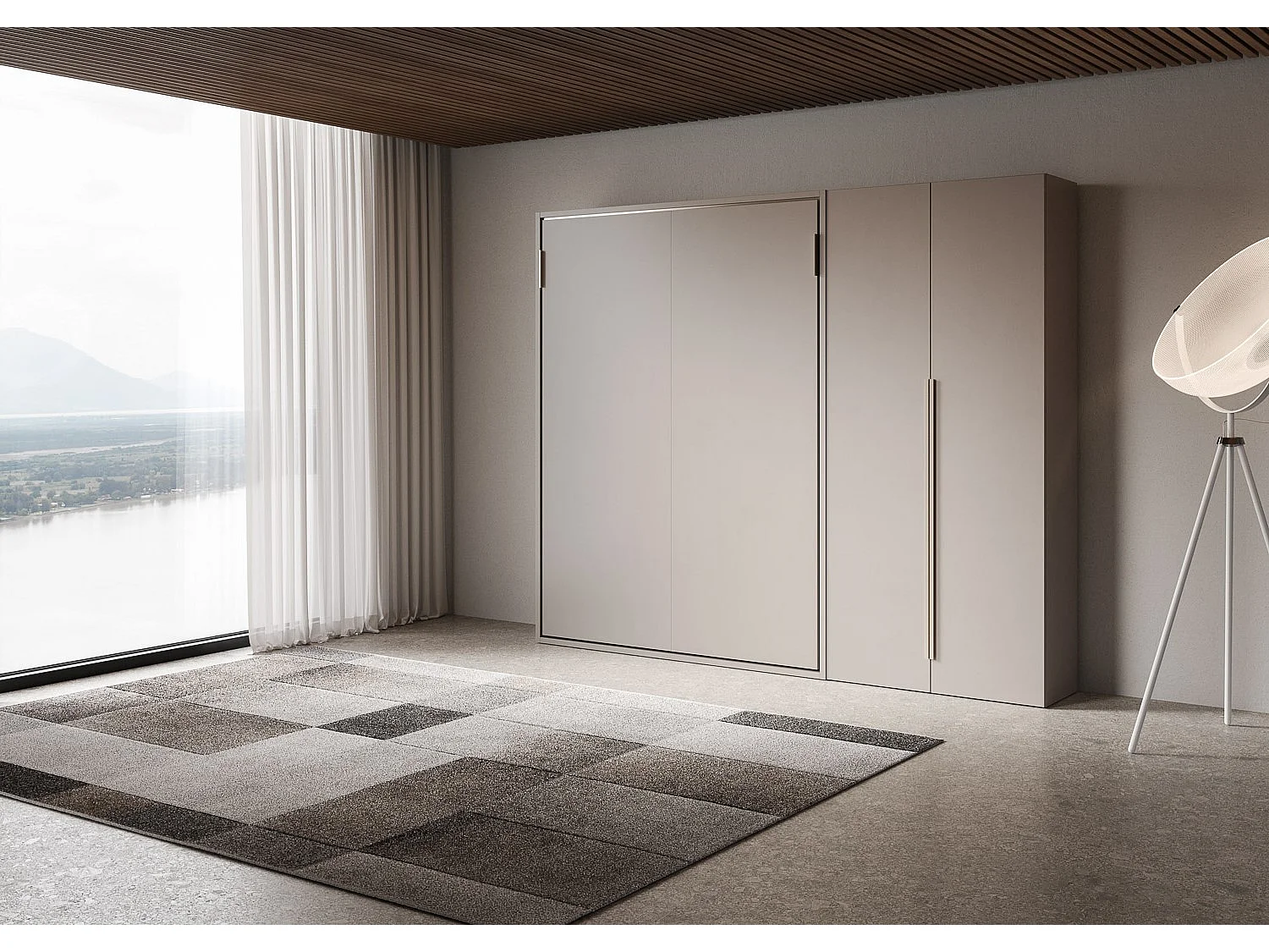 Cama de casal vertical dobrável Versia 160 com guarda-roupa direito de 2 portas Argilla