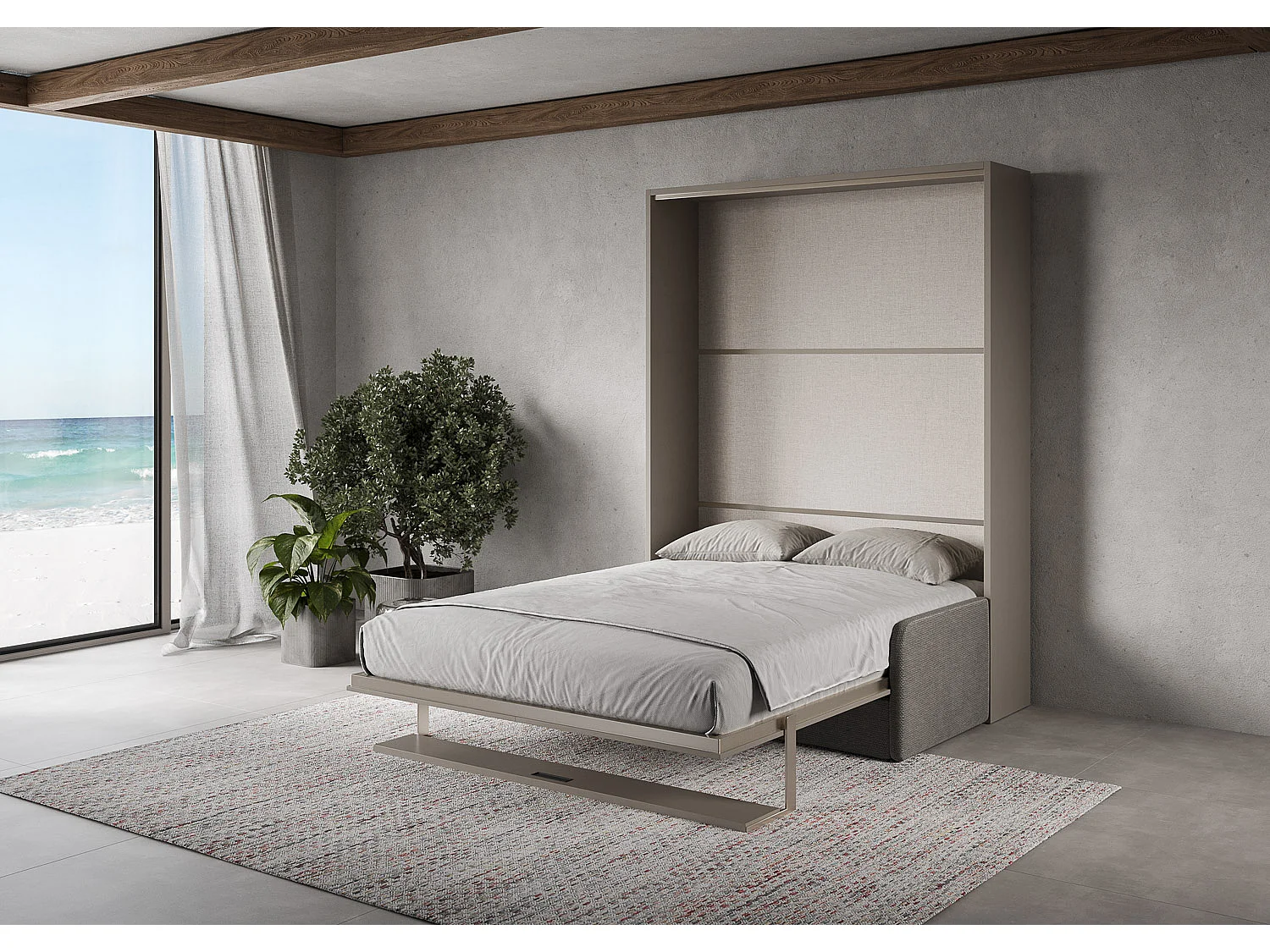 Versia Sofà 160 lit double escamotable vertical avec canapé et étagère Argilla