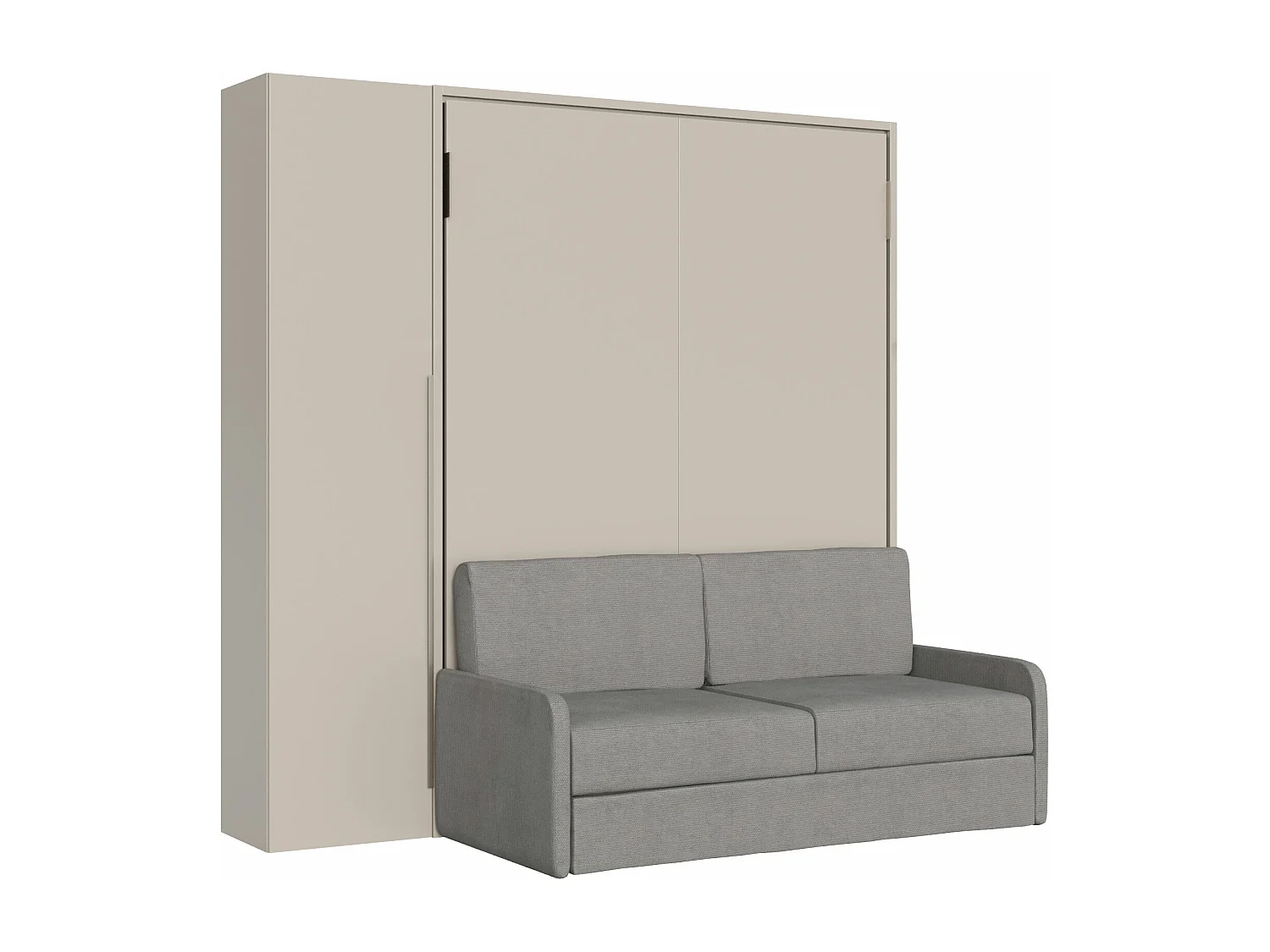 Französisches vertikales Klappbett Versia Sofà 140 mit Sofa, Regal und 1-türigem Kleiderschrank links Argilla