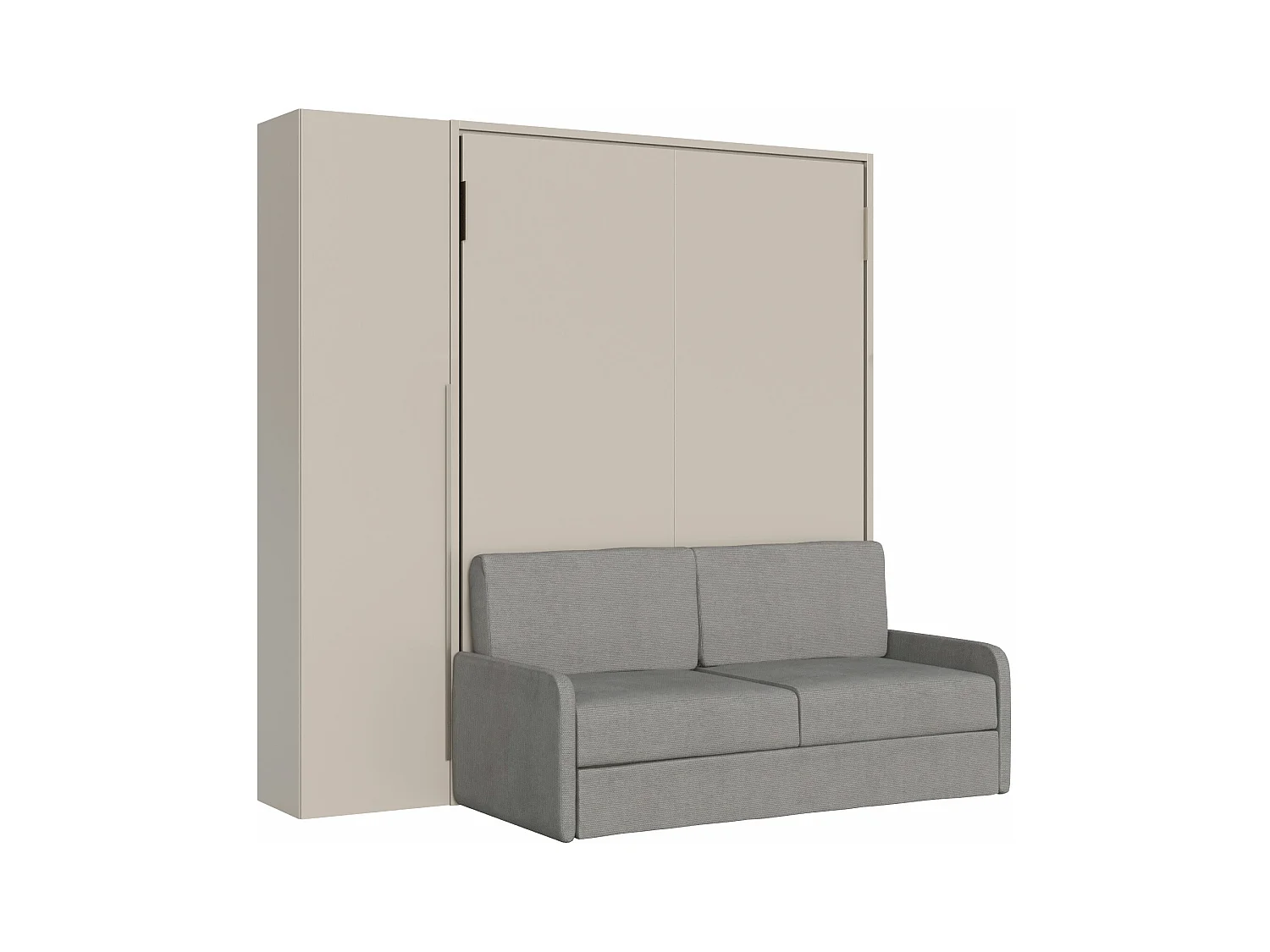 Französisches vertikales Klappbett Versia Sofà 140 mit Sofa, Regal und 1-türigem Kleiderschrank links Argilla