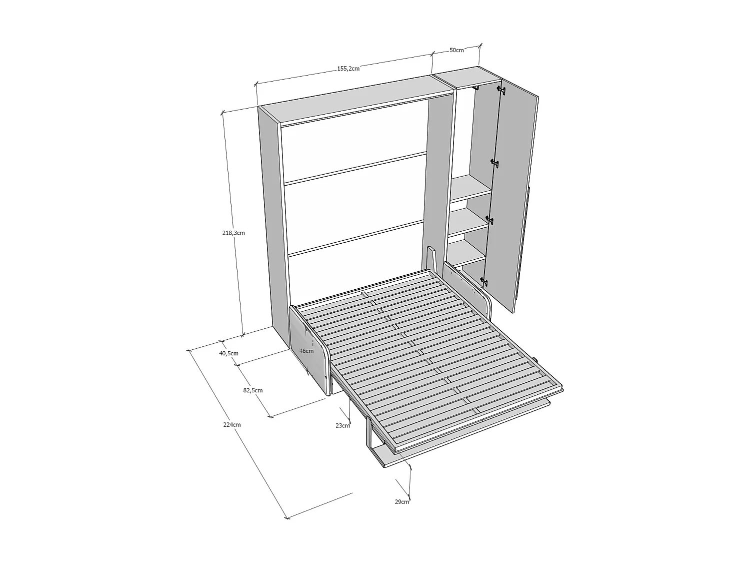 Cama abatible francesa vertical Versia Sofà 140 con sofá, estante y armario 1 puerta izquierda Clay