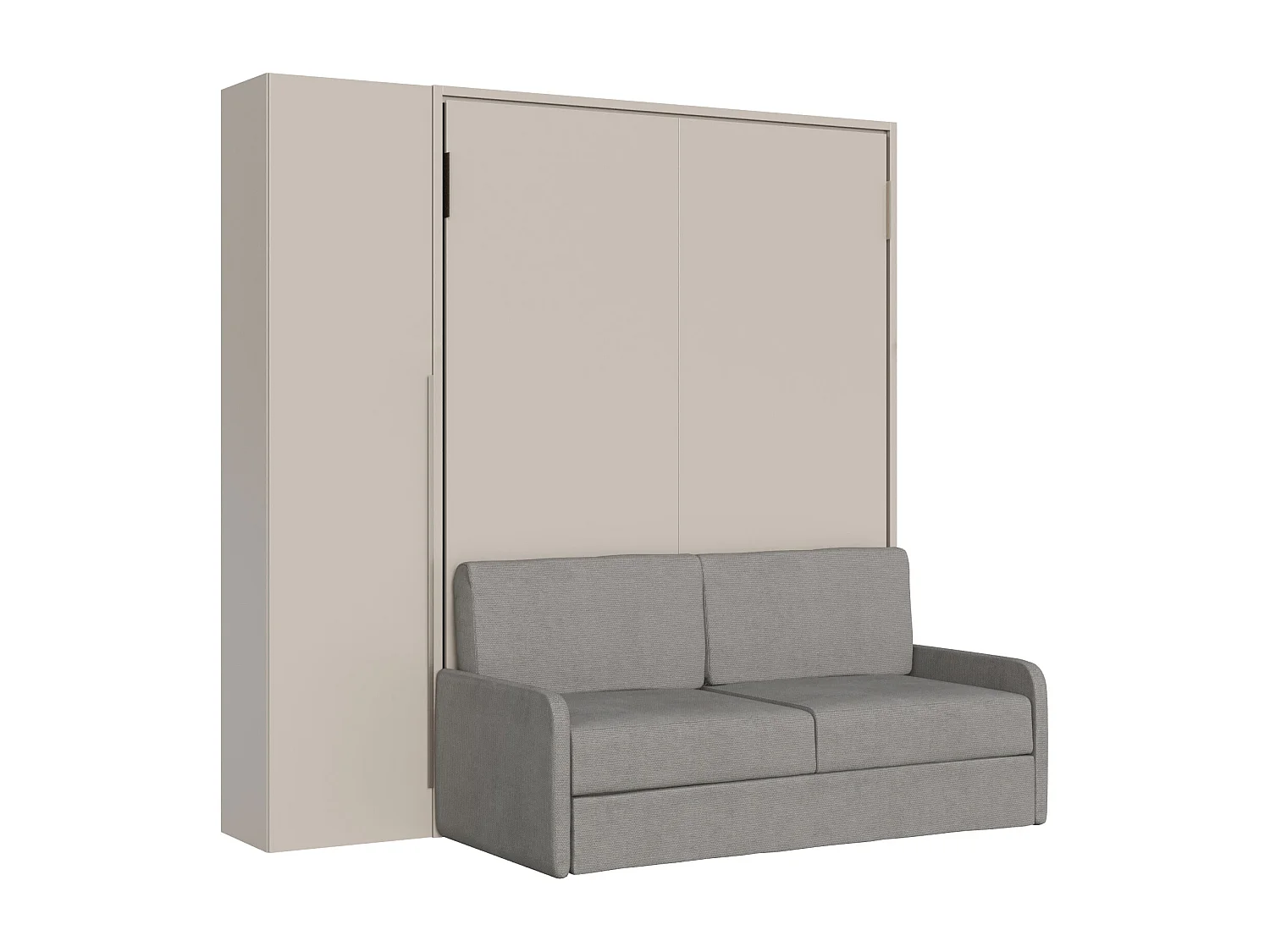 Cama francesa dobrável vertical Versia Sofà 140 com sofá, prateleira e guarda-roupa de 1 porta à esquerda Clay