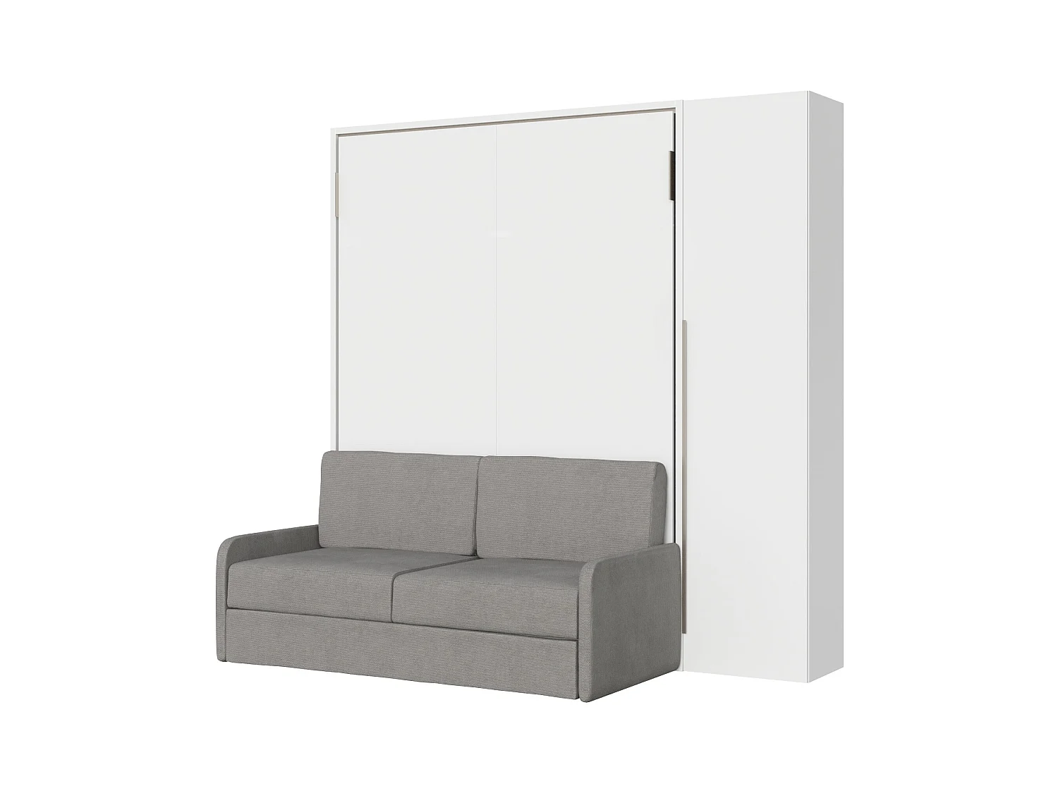 Vertikales Klappdoppelbett Versia Sofà 160 mit Sofa, Regal und Kleiderschrank mit 1 rechten Tür. Weiß