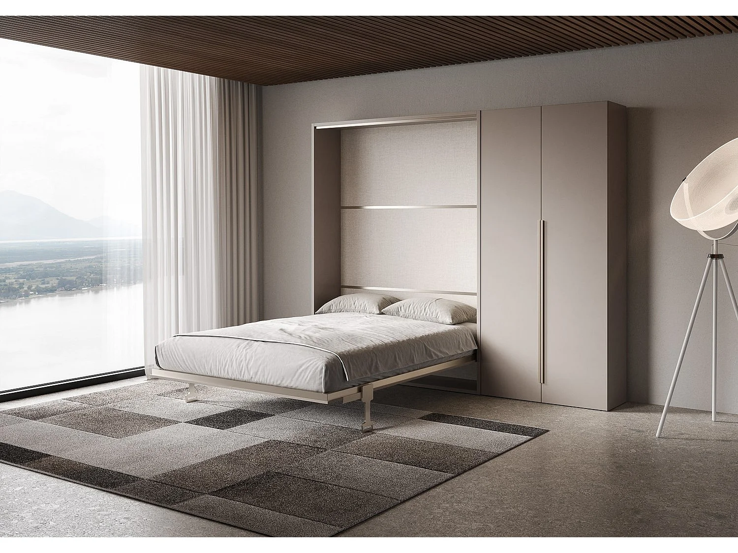 Cama francesa dobrável vertical Versia Sofà 140 com guarda-roupa direito de 2 portas Argilla