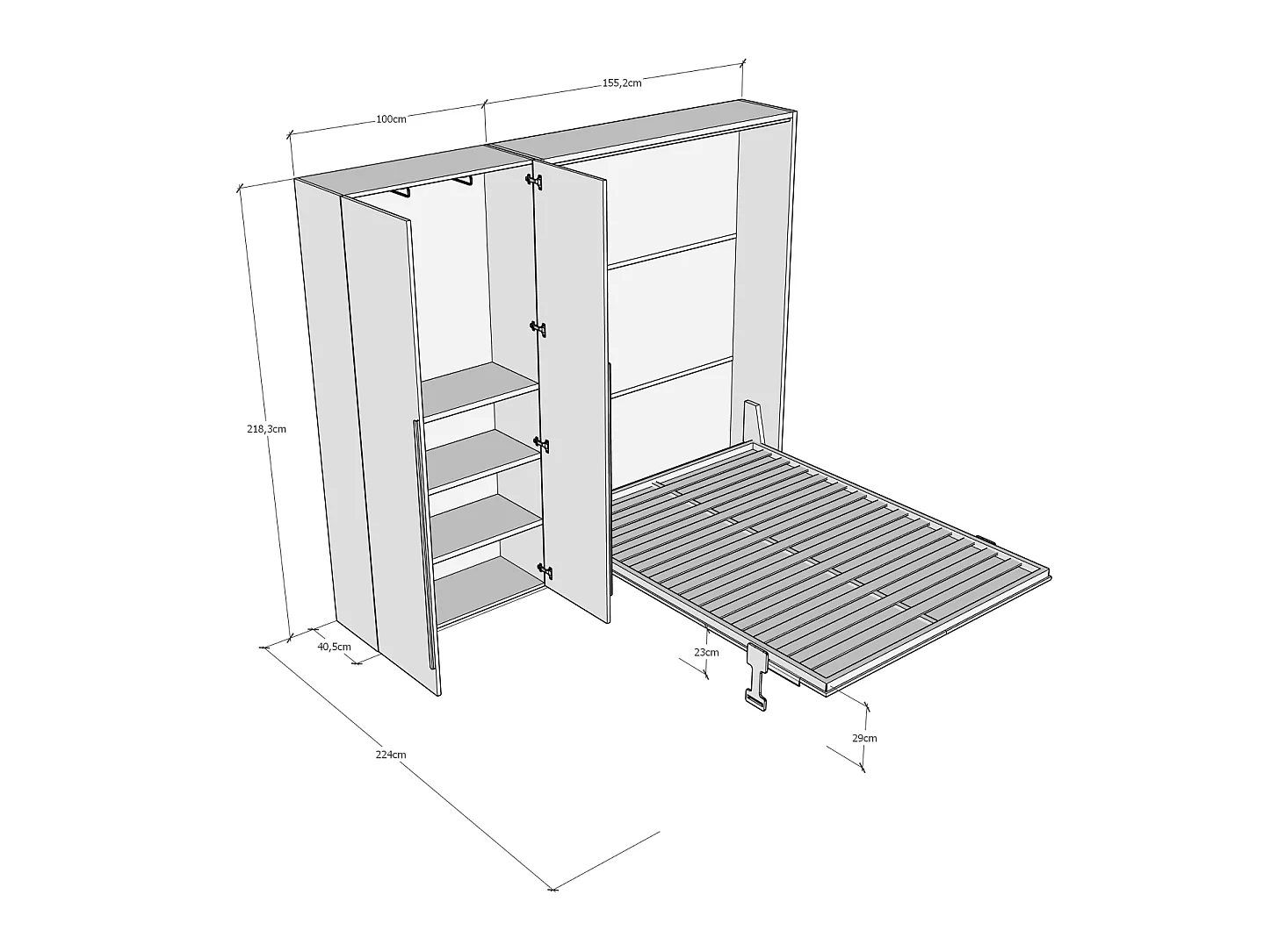 Cama francesa vertical dobrável Versia Sofà 140 com guarda-roupa Argilla de 2 portas à direita