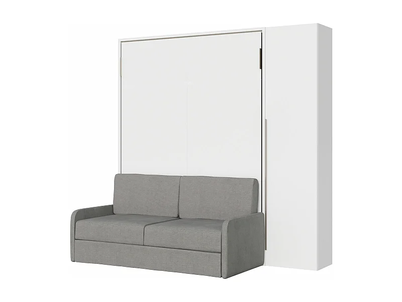 Versia Sofà 140 lit français escamotable vertical avec canapé, étagère et armoire avec 1 porte à droite Blanc