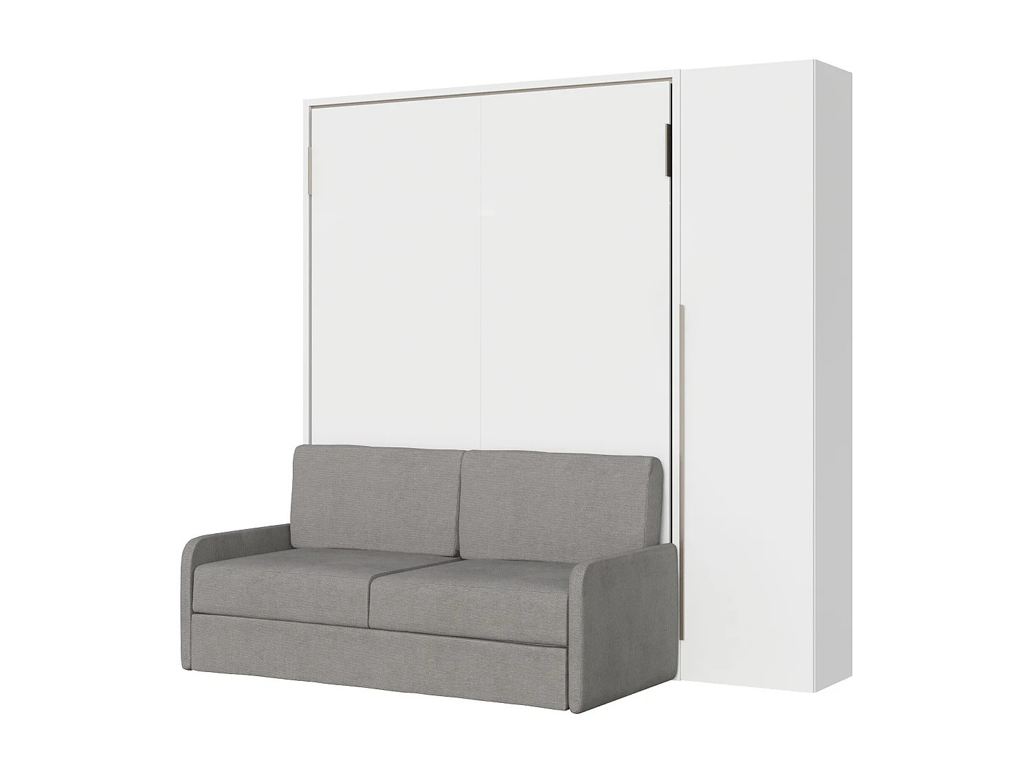 Cama francesa vertical dobrável Versia Sofà 140 com sofá, prateleira e guarda-roupa de 1 porta à direita Branco
