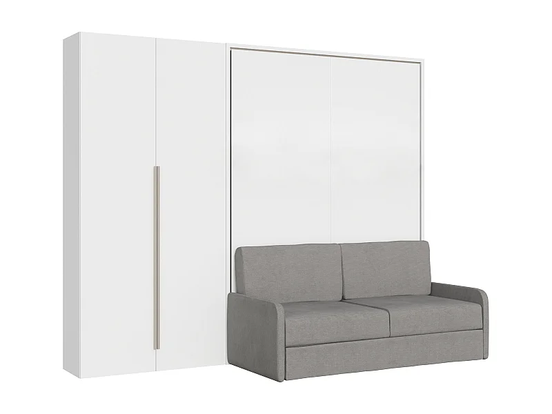 Versia Sofà 160 lit double escamotable vertical avec canapé, étagère et armoire gauche avec 2 portes Blanc