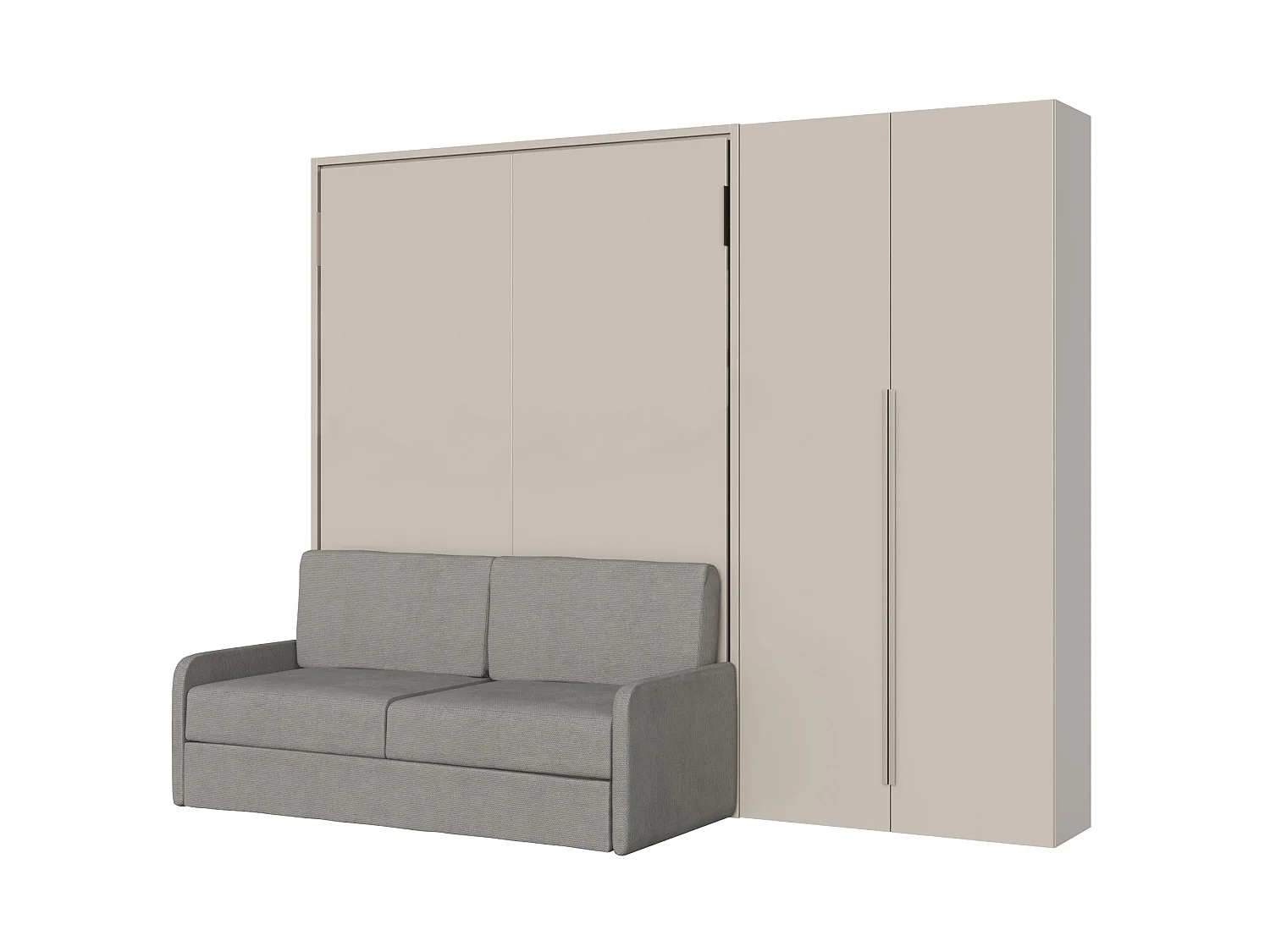 Versia Sofà 160 lit double escamotable vertical avec canapé, étagère et armoire droite avec 2 portes Argilla