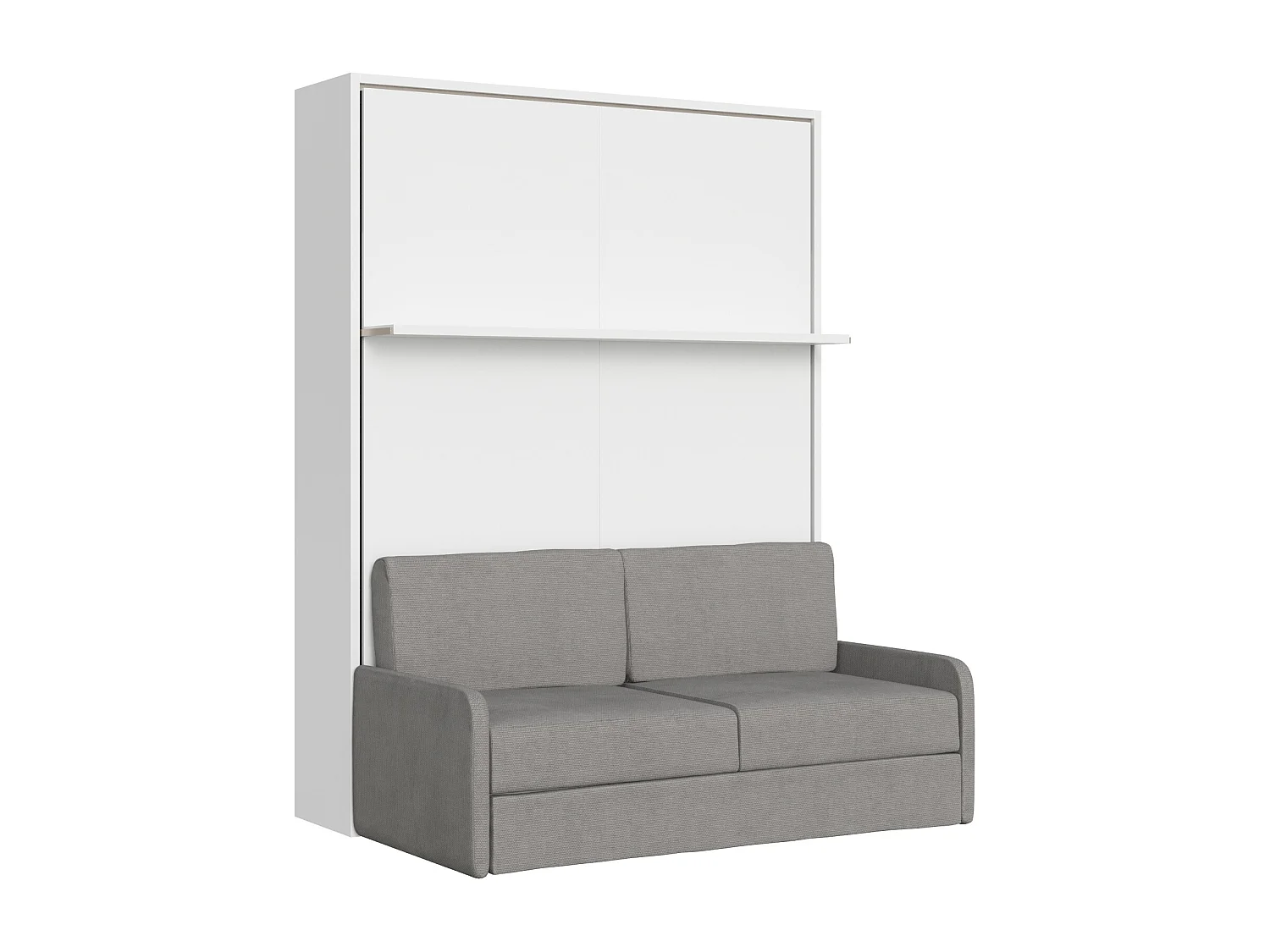 Lit français escamotable vertical Versia Sofà 140 avec canapé et étagère blanc