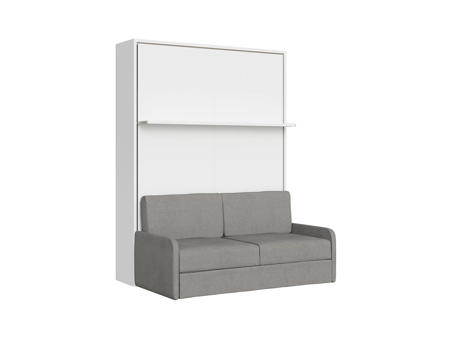 Vertikales französisches Klappbett Versia Sofà 140 mit weißem Sofa und Regal