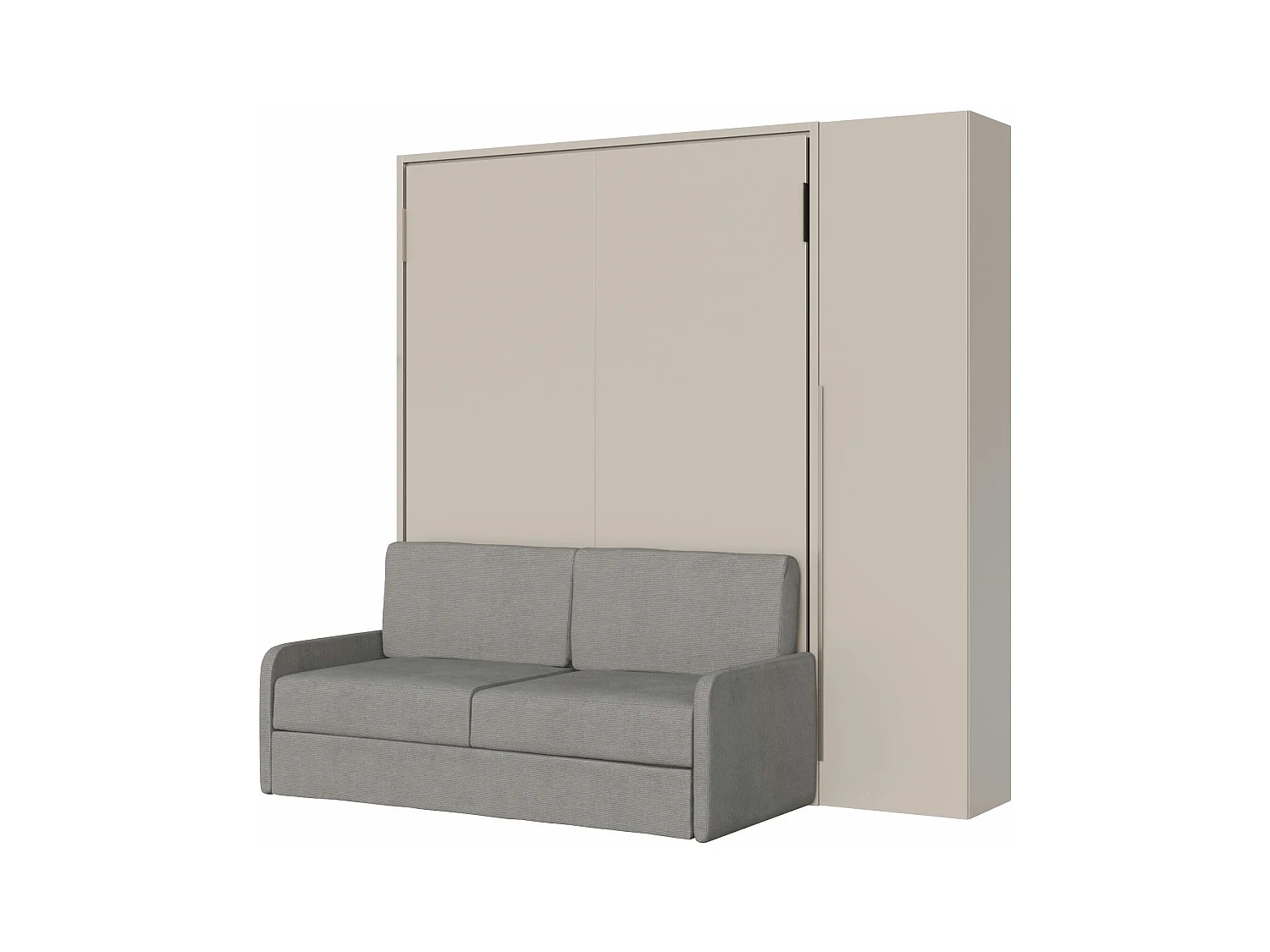 Lit escamotable vertical français Versia Sofà 140 avec canapé, étagère et armoire droite 1 porte Argilla