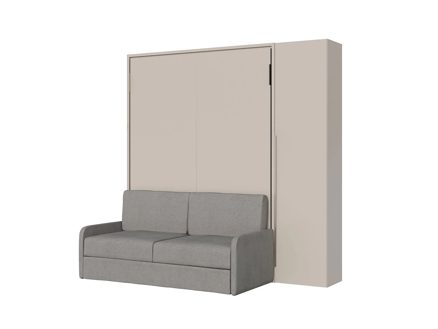 Cama francesa vertical dobrável Versia Sofà 140 com sofá, prateleira e guarda-roupa de 1 porta à direita Clay