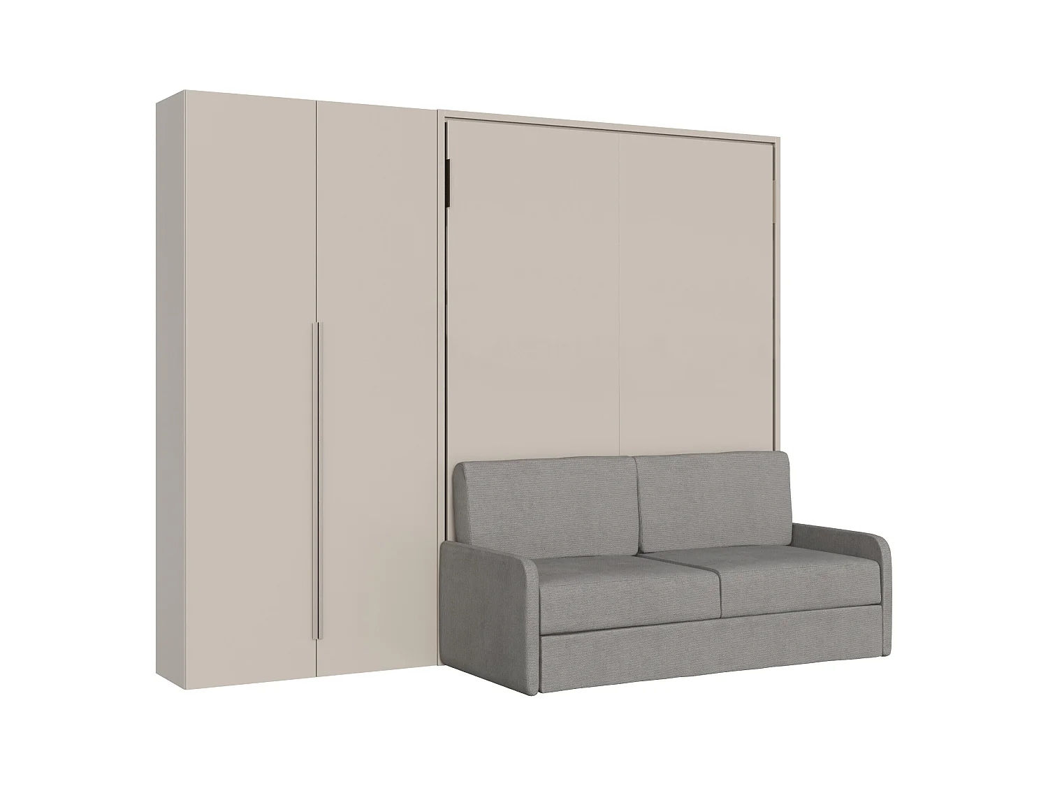 Lit escamotable vertical français Versia Sofà 140 avec canapé, étagère et armoire gauche 2 portes Argilla