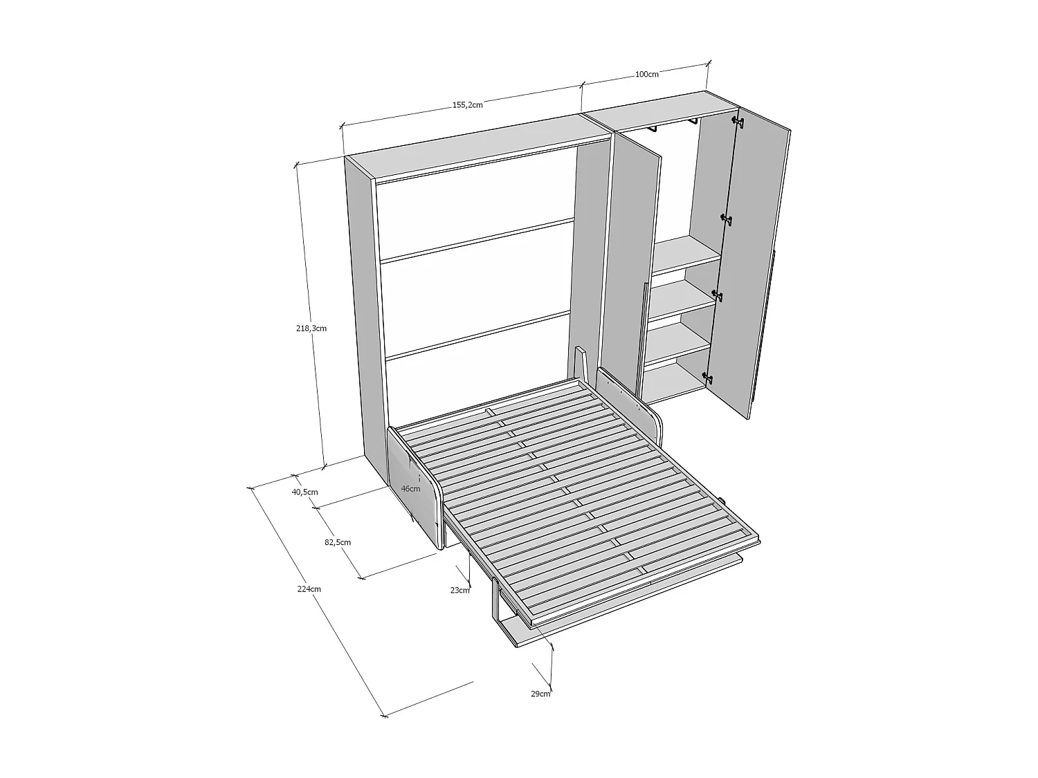 Lit escamotable vertical français Versia Sofà 140 avec canapé, étagère et armoire gauche 2 portes Argilla